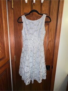 B Darlin Ivory Lace Midi Dress with Sequin Detail